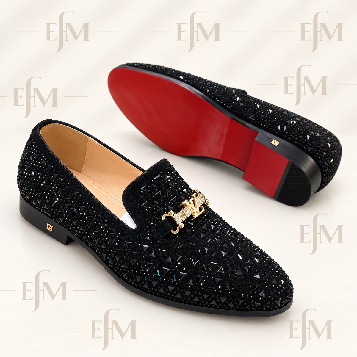 Faceted Triangular-Stud Loafers – Black
