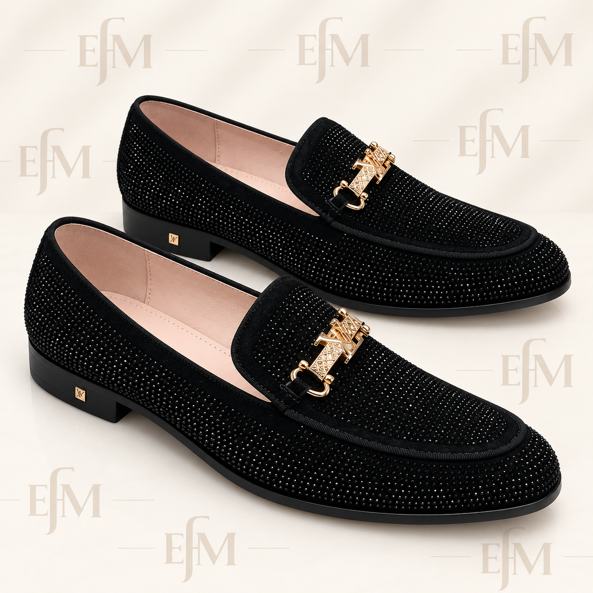 Micro-Studded Bar Loafers – Black