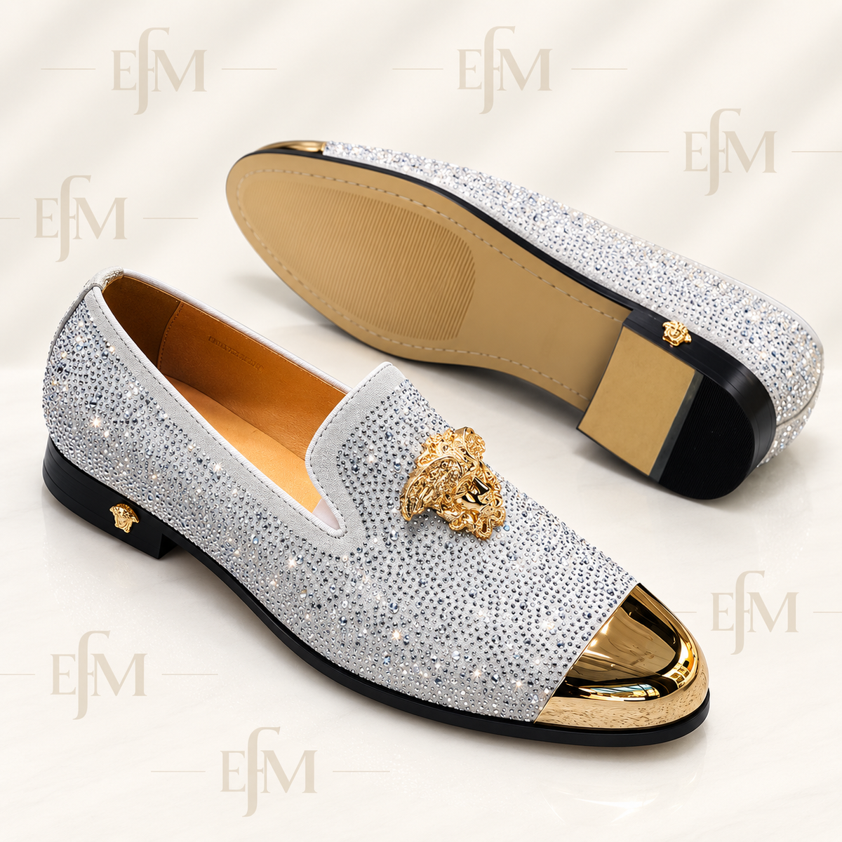 Studded Crest Cap-Toe Loafers – Silver