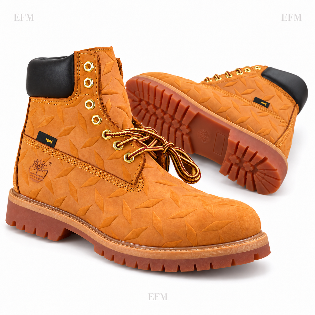 Geometric-Embossed Lug Boots – Wheat