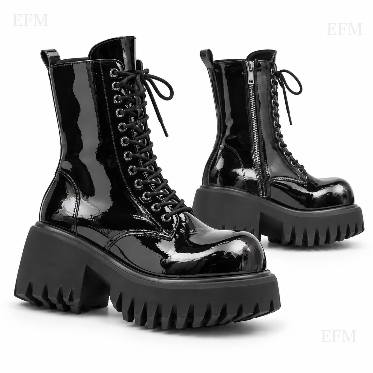 Patent Platform Combat Boots – Black