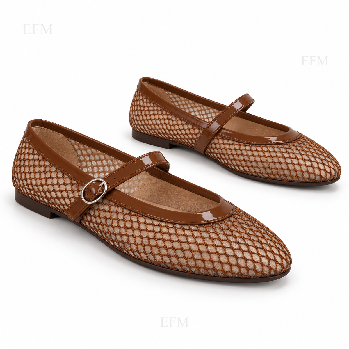 Mesh Mary Jane Buckle Flats
