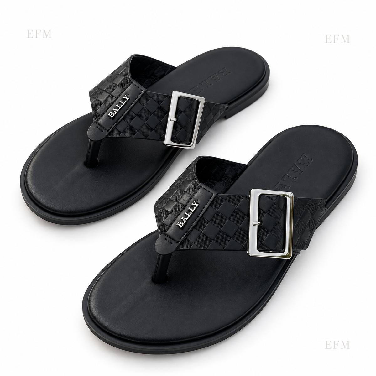 Embossed T-Strap Slides – Brown/Black