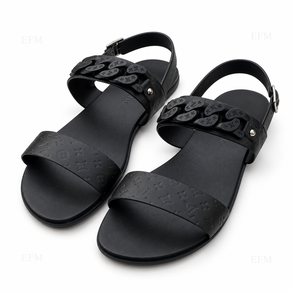 Chain-Detail Slingback Sandals – Black