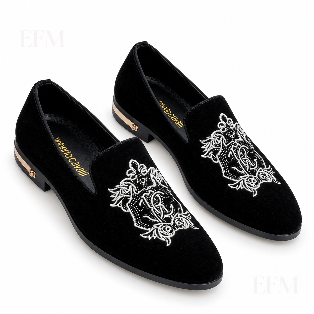 Embroidered Shield Dress Loafers – Black