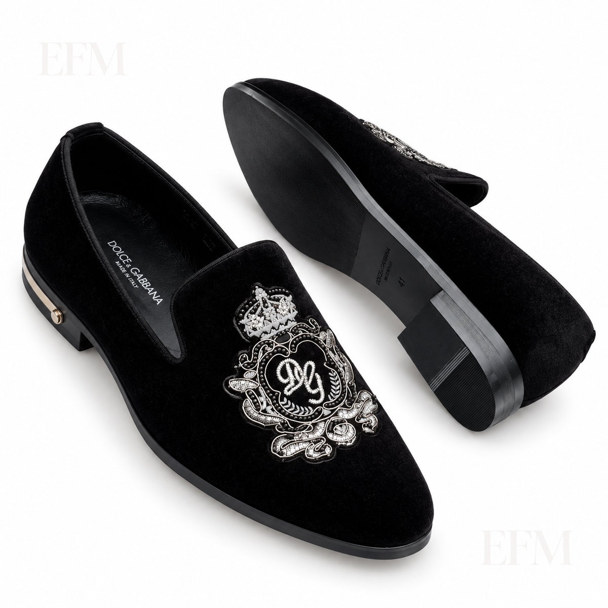 Embroidered Shield Dress Loafers – Black