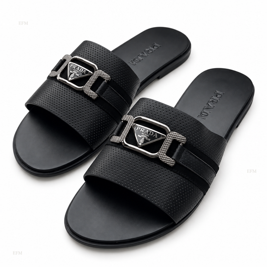 Perforated Frame-Buckle Slides – Black