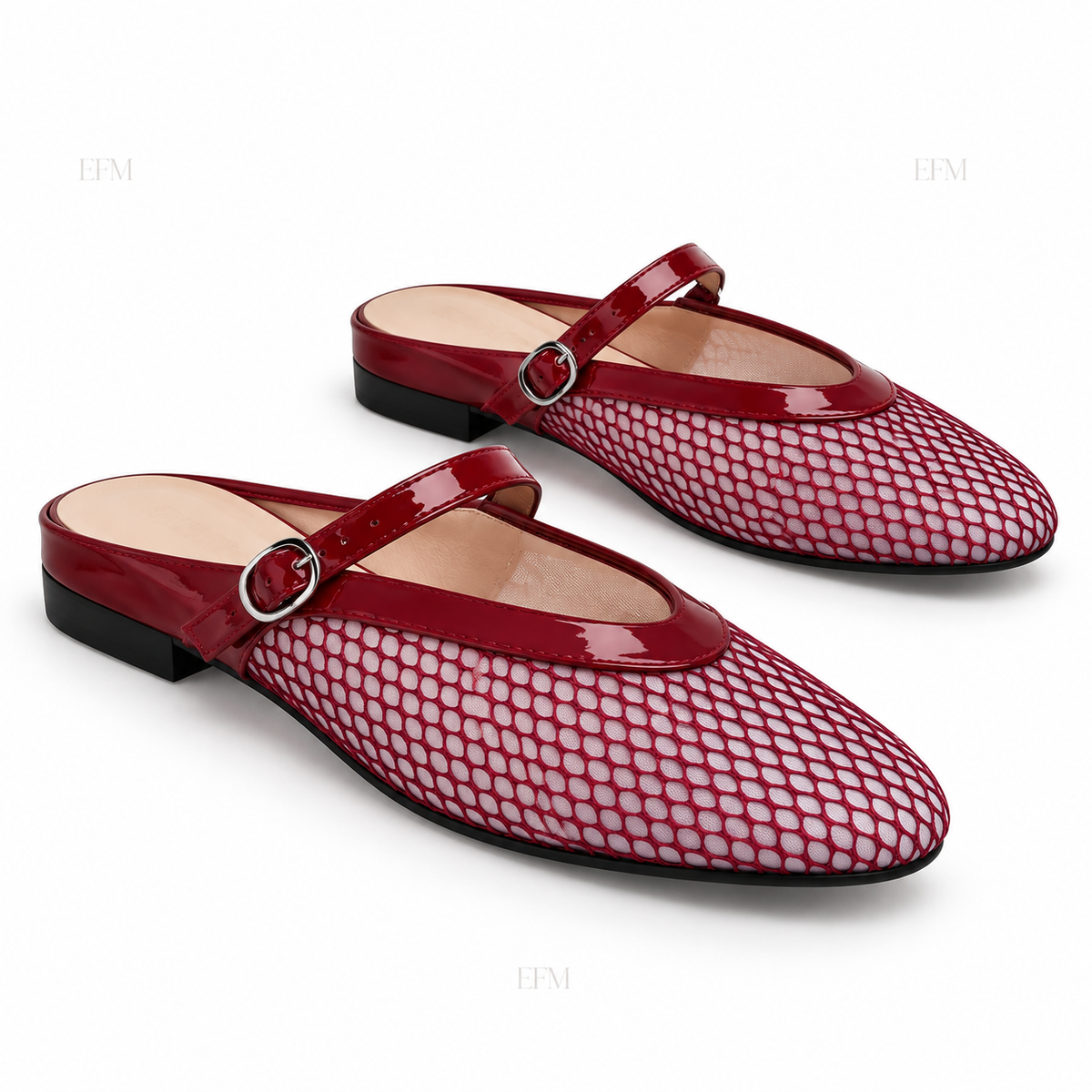 Mesh Buckle-Strap Ladies’ Mules