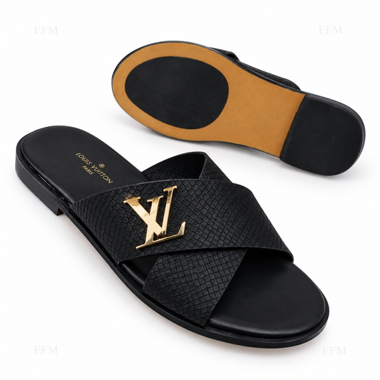 Geometric-Texture Emblem Slides – Black