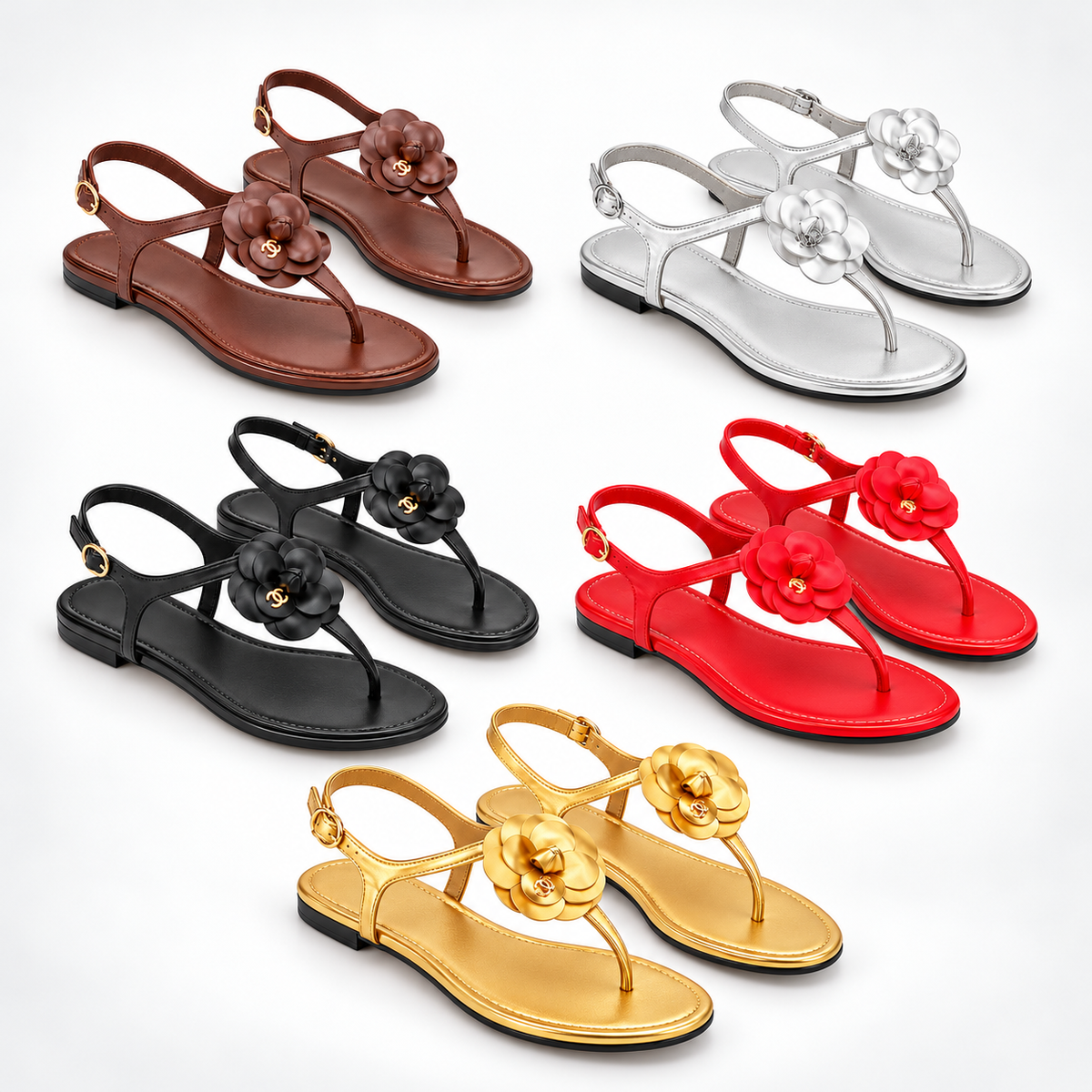 Layered Flower T-Strap Ladies’ Sandals