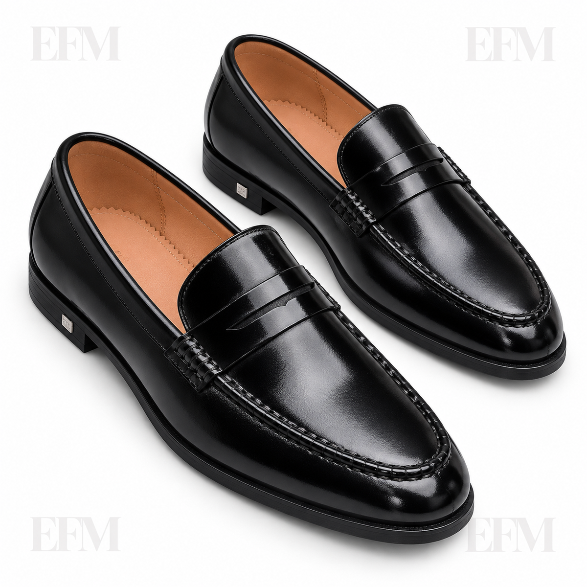 High-Shine Apron Penny Loafers – Black