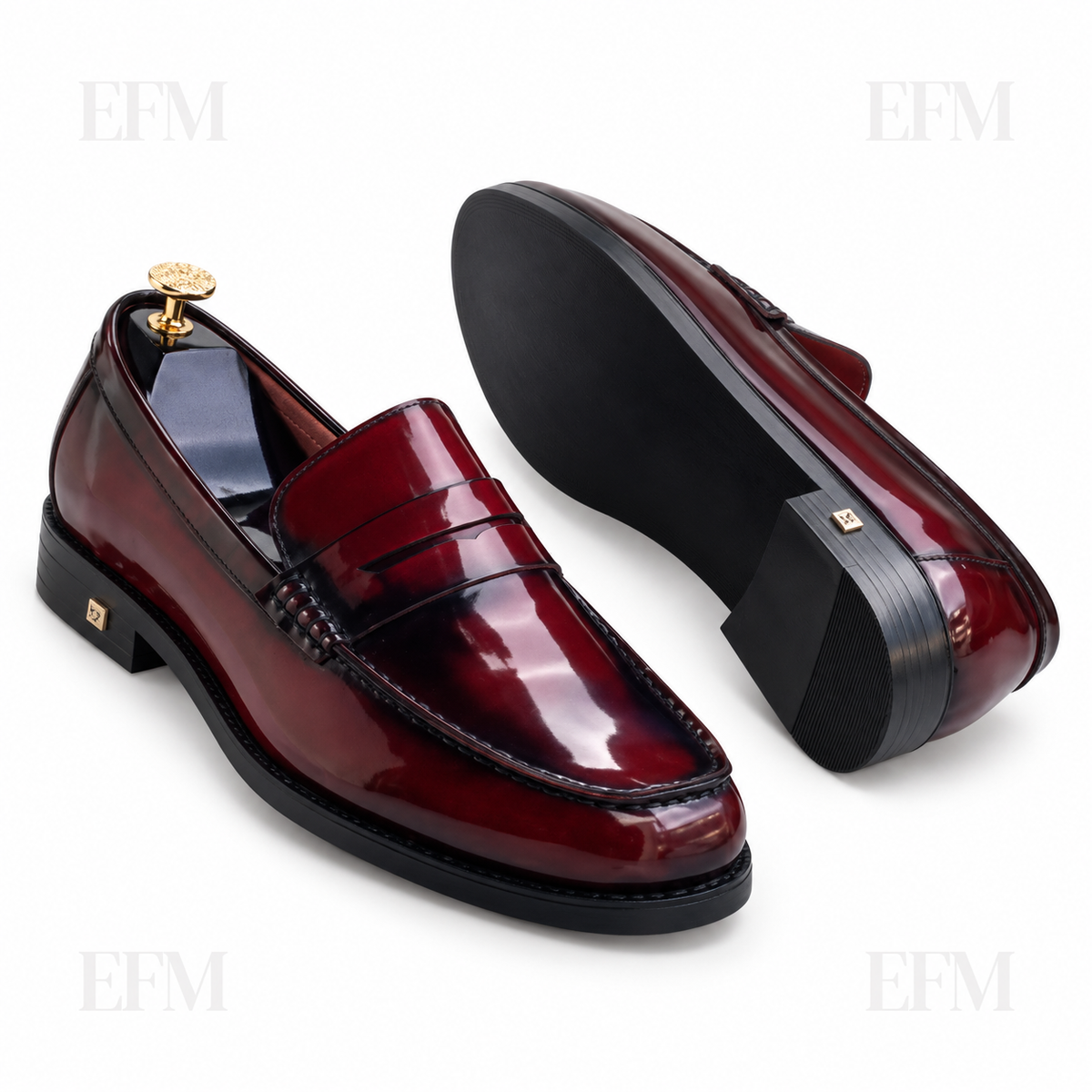 High-Shine Apron Penny Loafers – Wine