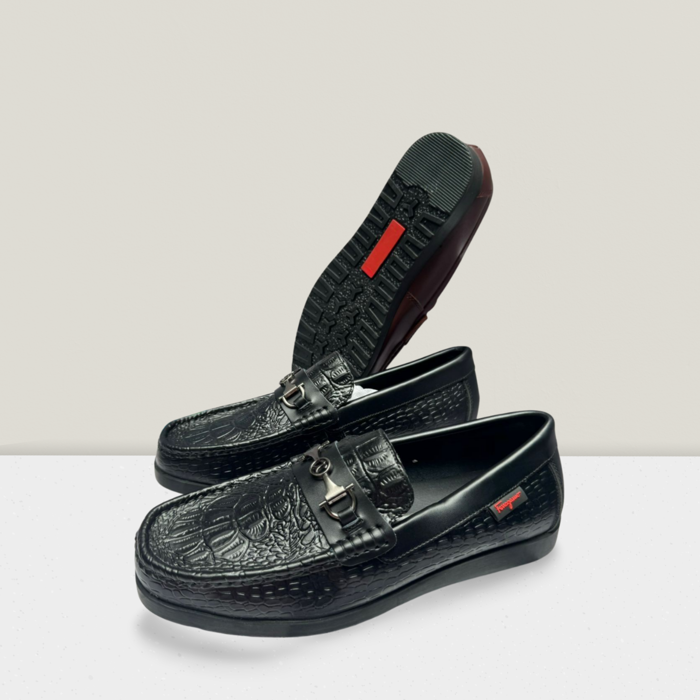 Textured Black Croc-Style Loafer