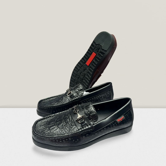 Textured Black Croc-Style Loafer
