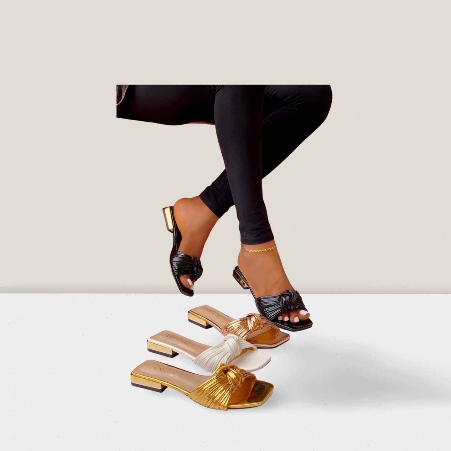 Ladies Elegant Woven Strap Flat Slide