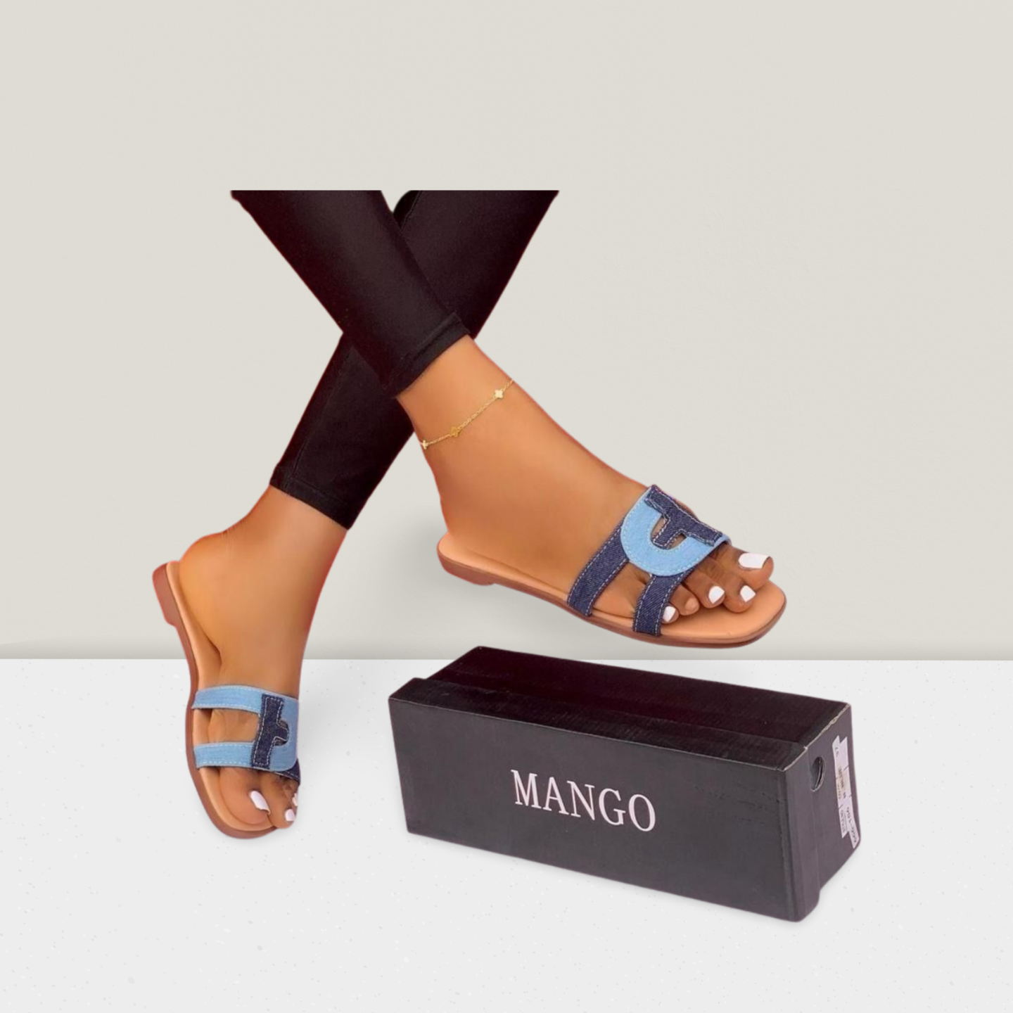 Denim-Style Strap Flat Sandal