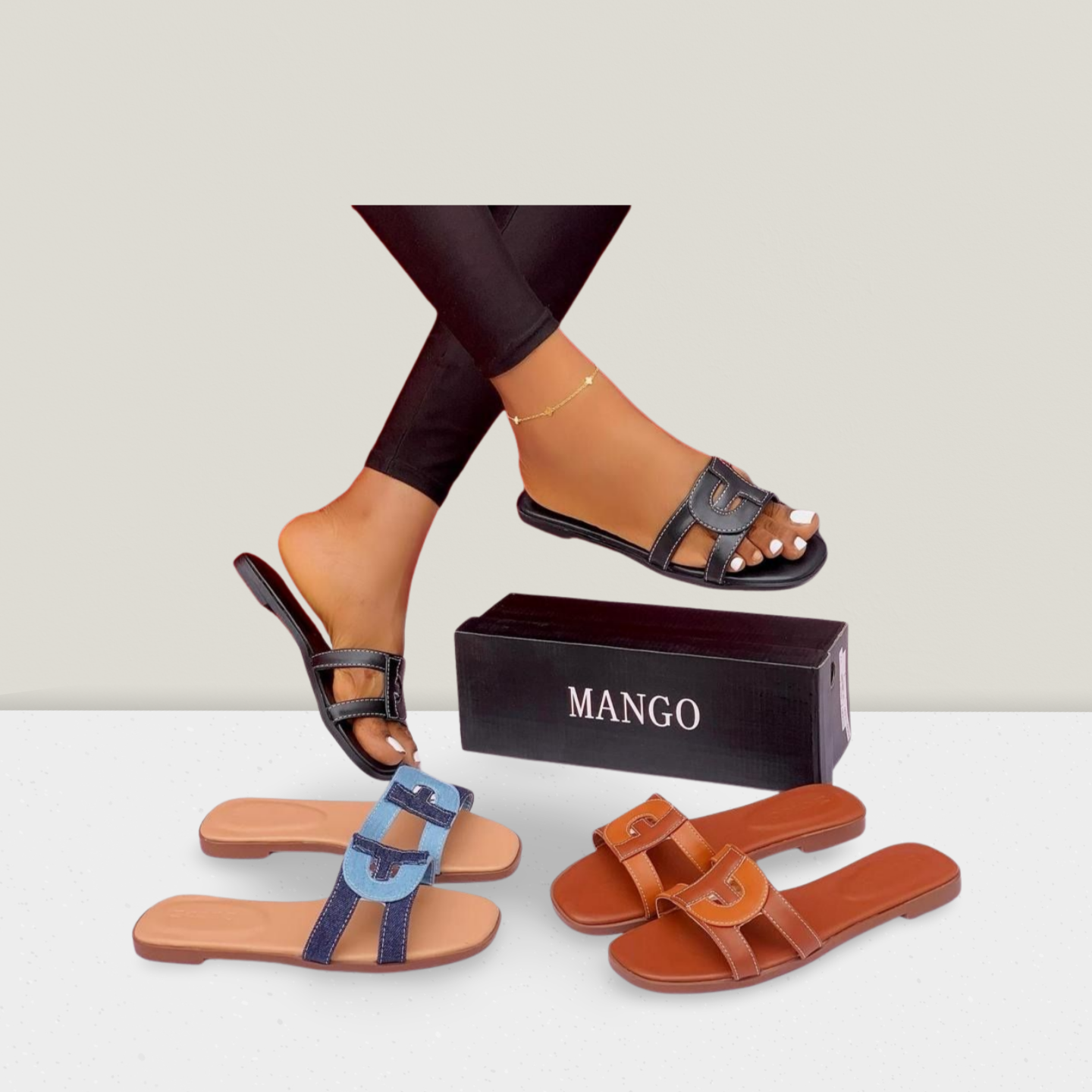 Denim-Style Strap Flat Sandal