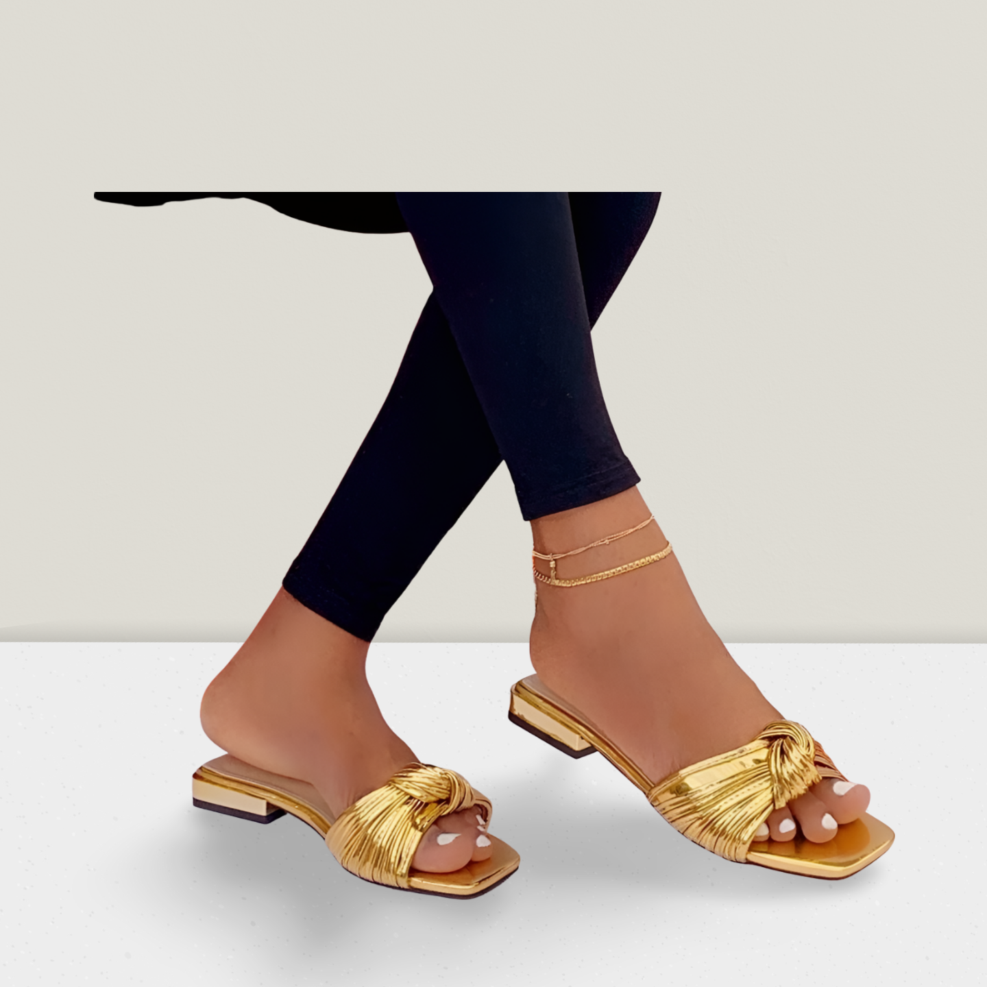 Ladies Elegant Woven Strap Flat Slide