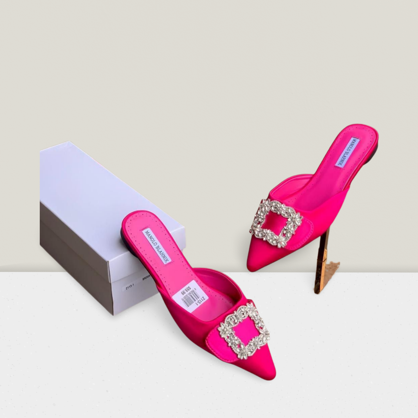 Luxury Crystal Buckle Pointed-Toe Flat Mules