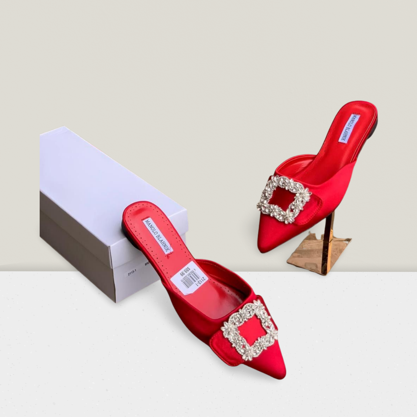 Luxury Crystal Buckle Pointed-Toe Flat Mules