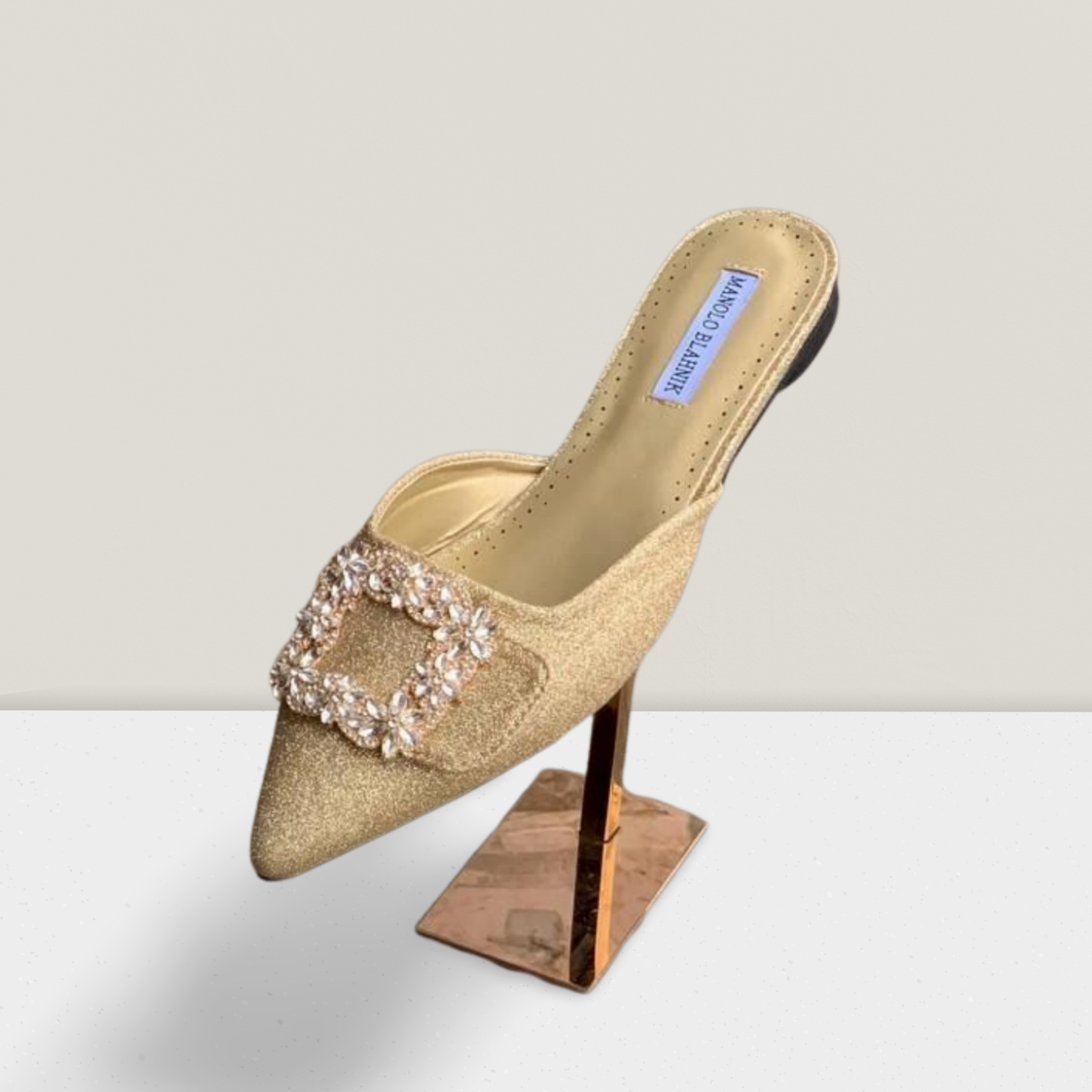 Luxury Crystal Buckle Pointed-Toe Flat Mules