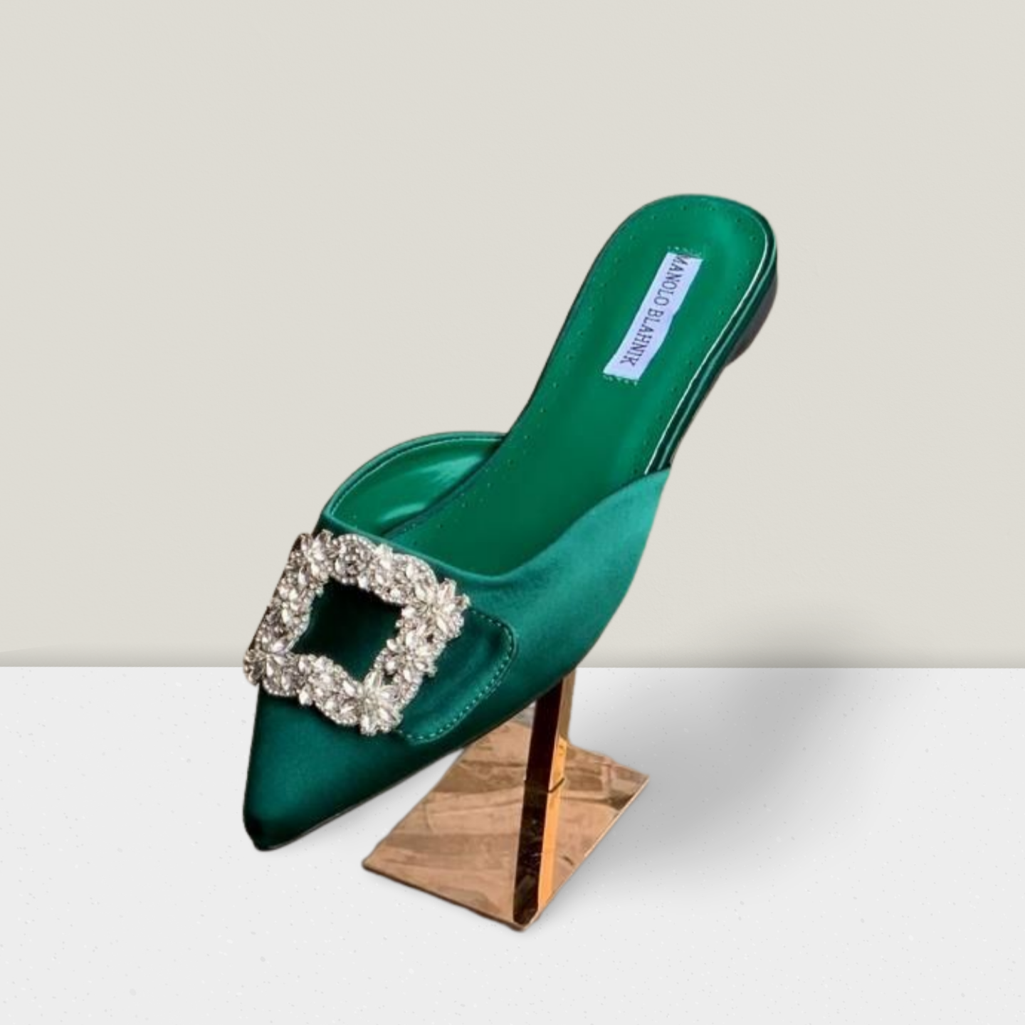 Luxury Crystal Buckle Pointed-Toe Flat Mules