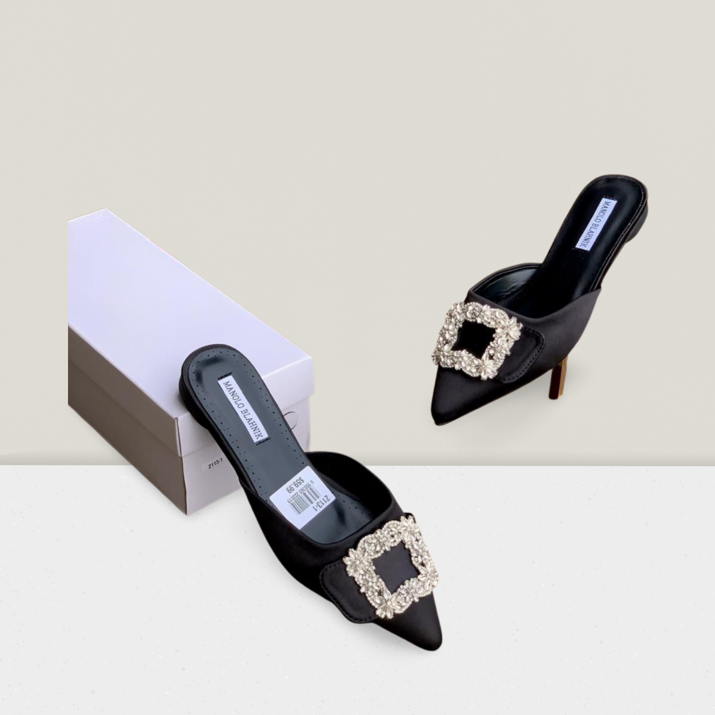 Luxury Crystal Buckle Pointed-Toe Flat Mules