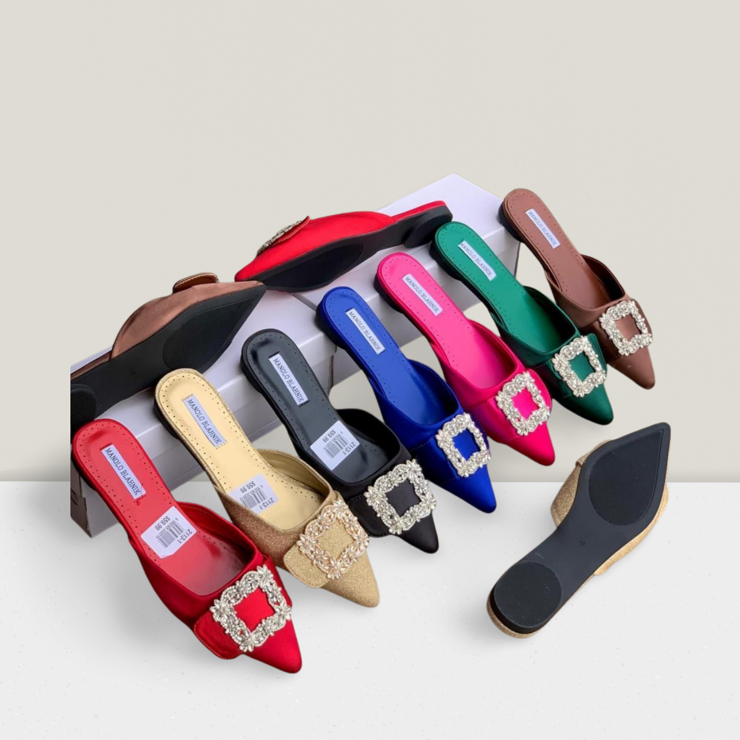 Luxury Crystal Buckle Pointed-Toe Flat Mules