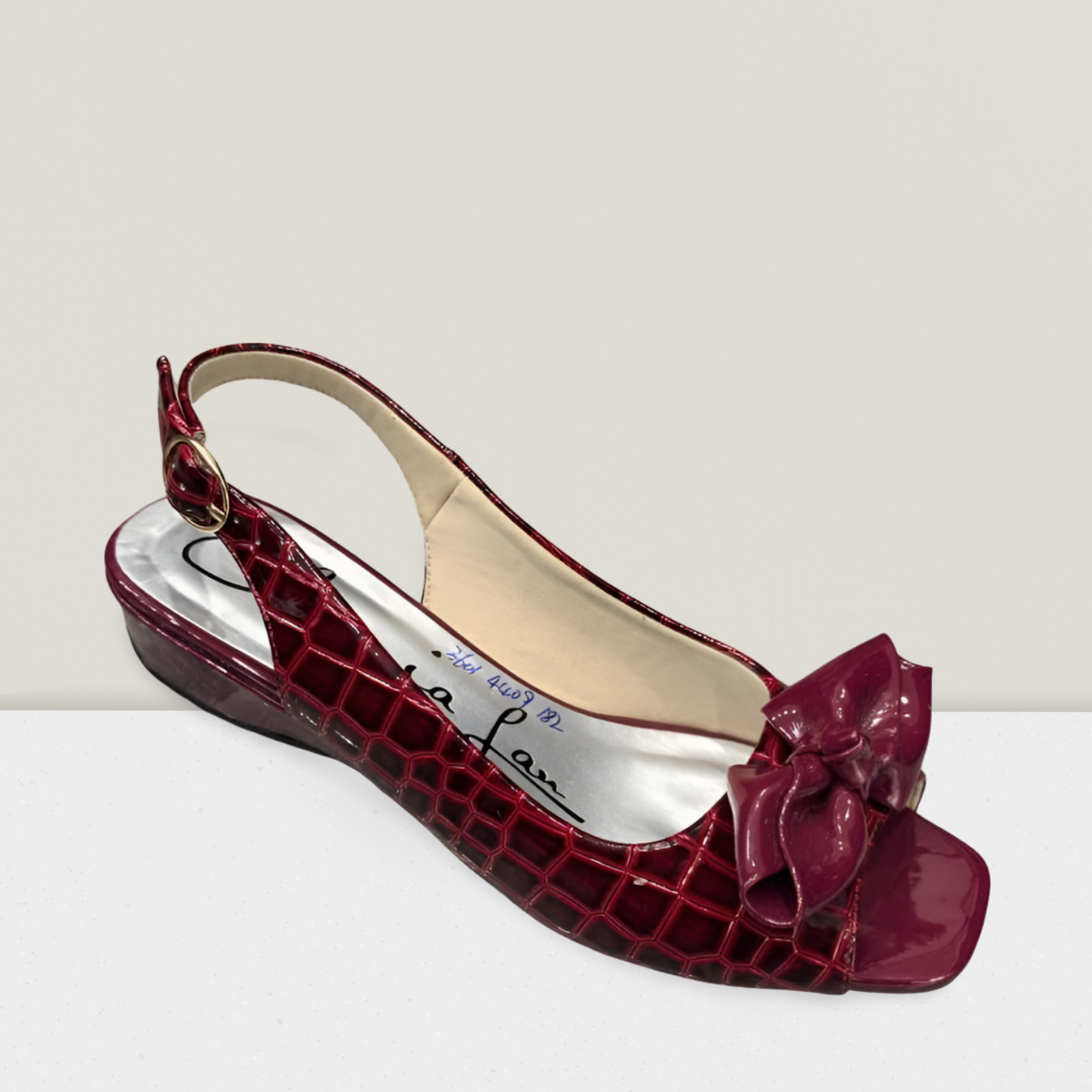 Croc-Texture Bow Flat Sandal