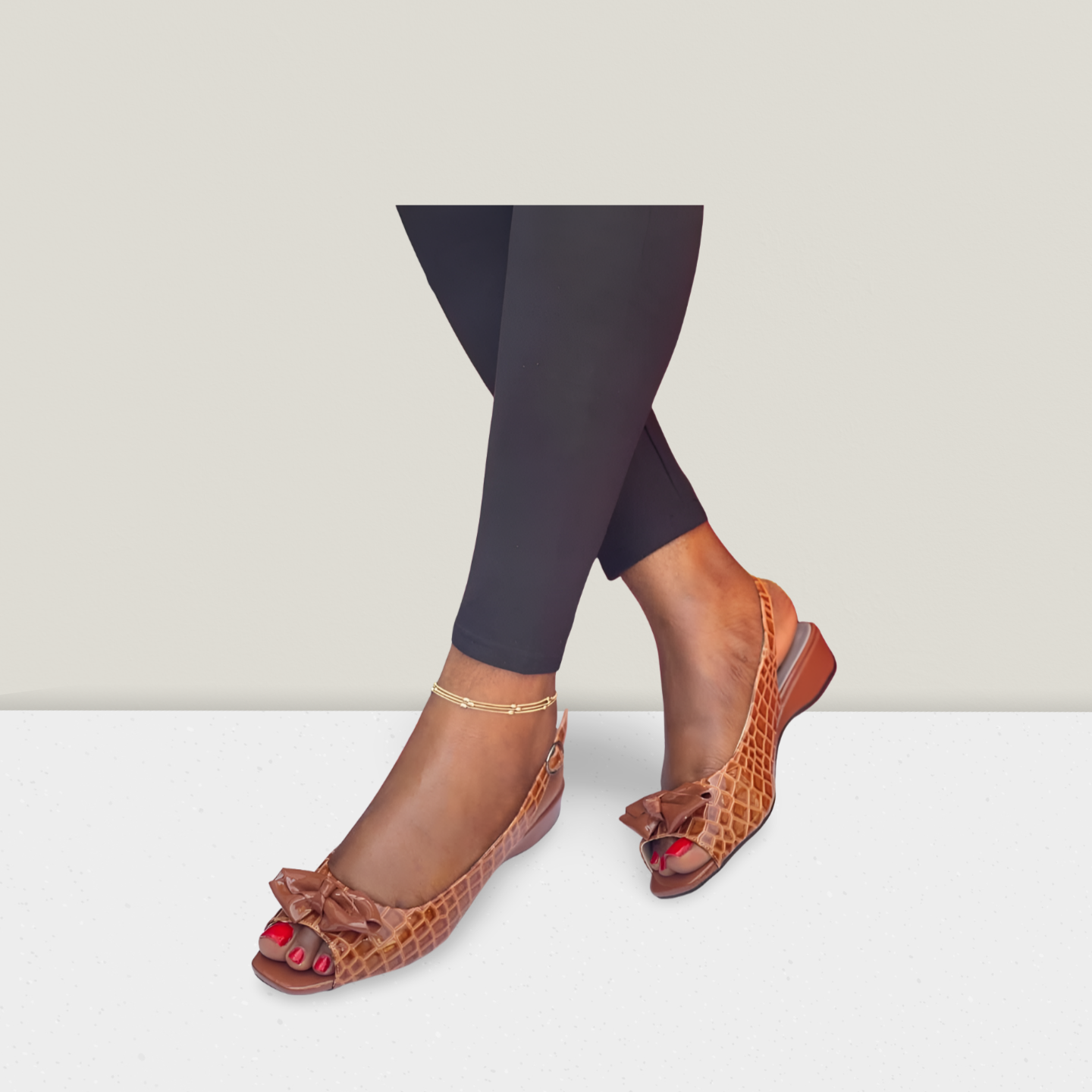 Croc-Texture Bow Flat Sandal