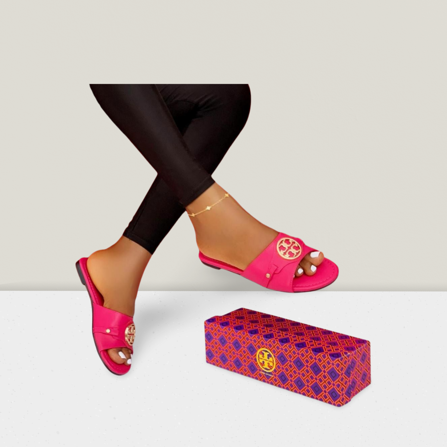 Buckle Detail Designer Flat Slide