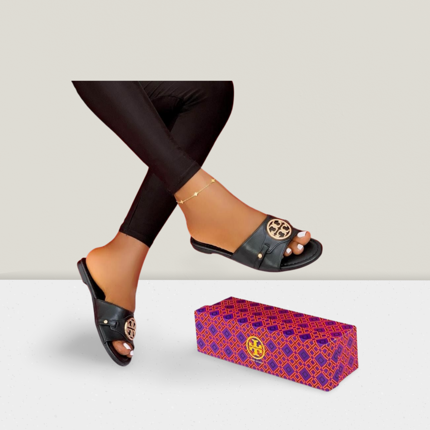 Buckle Detail Designer Flat Slide