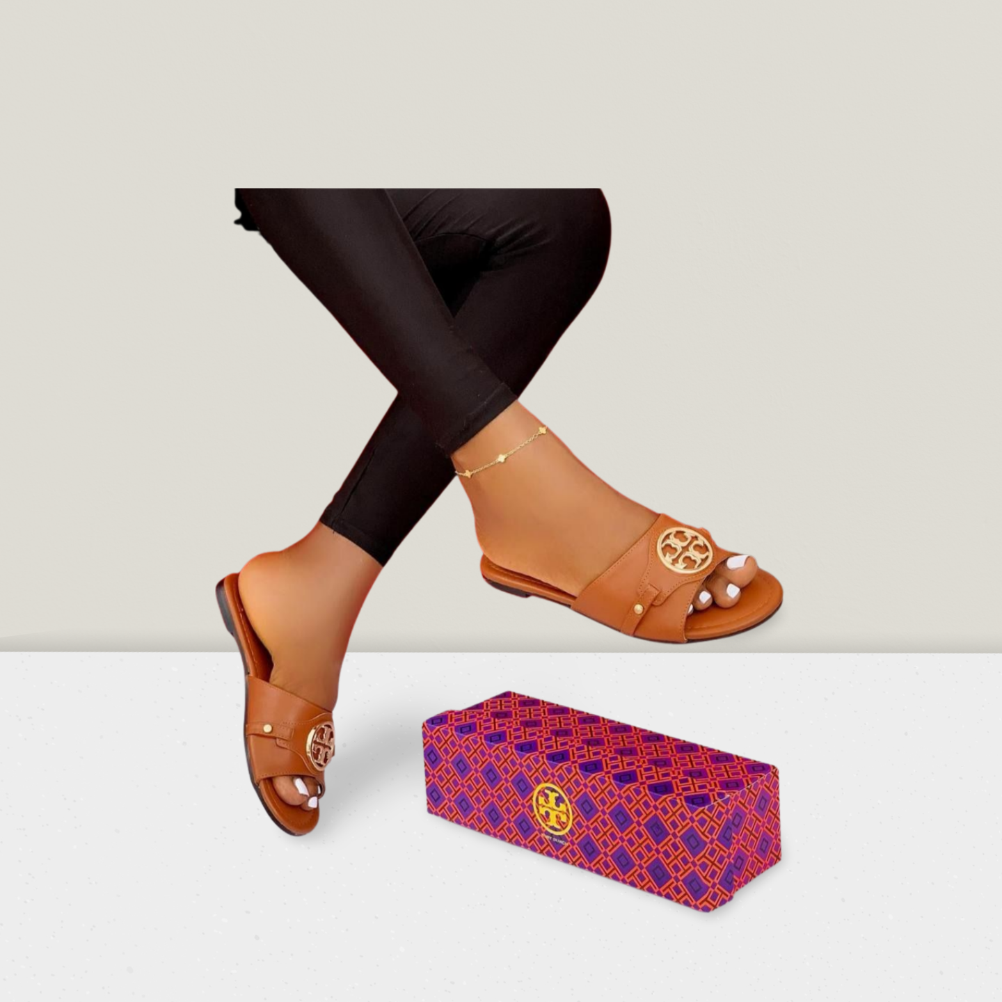 Buckle Detail Designer Flat Slide