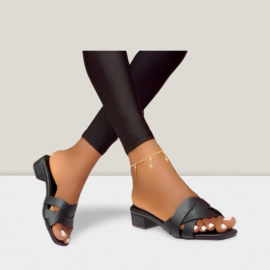 Classic Cross-Strap Block Heel Mules