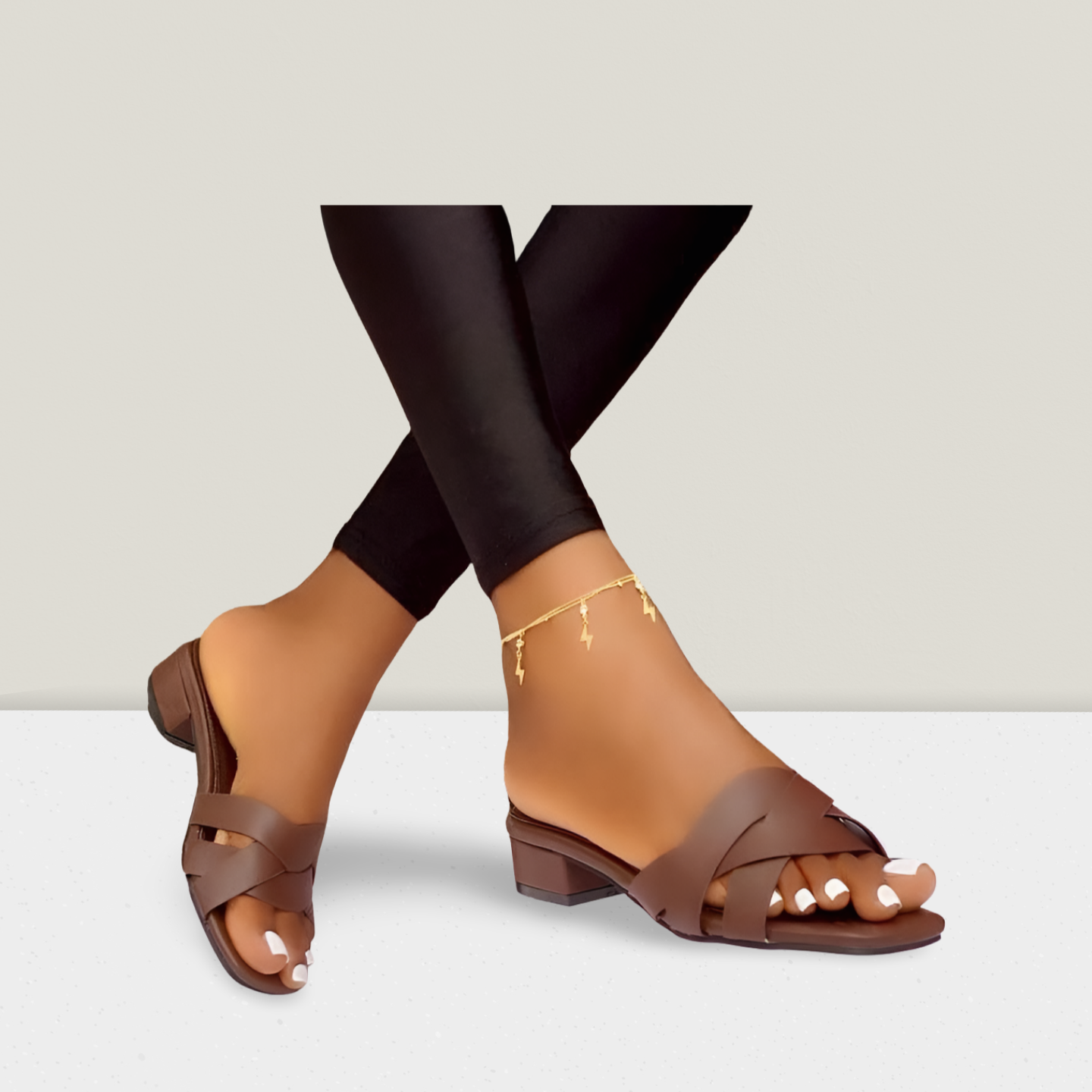 Classic Cross-Strap Block Heel Mules