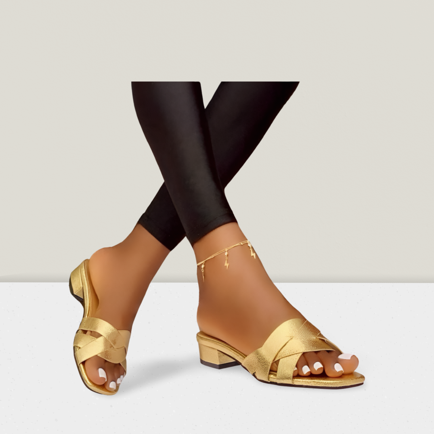 Classic Cross-Strap Block Heel Mules