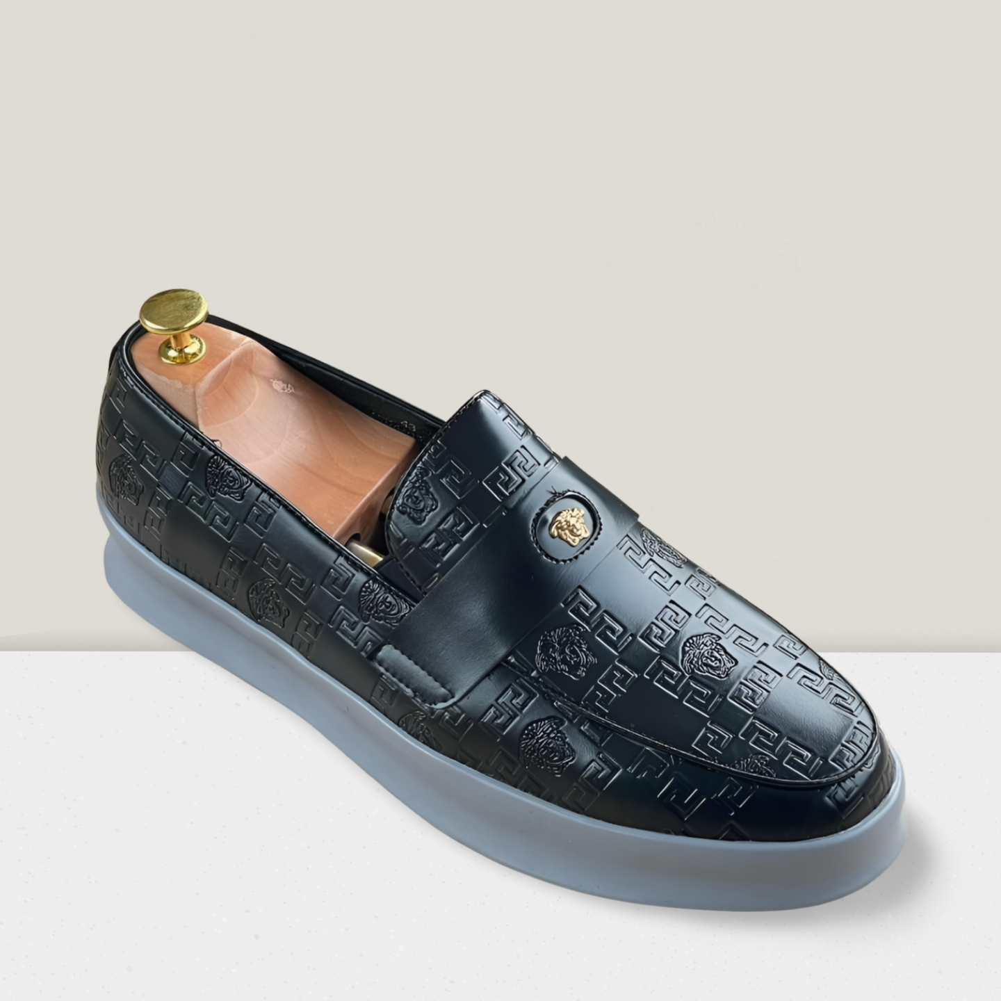 Embossed Black Leather Luxury Slip-On Loafer