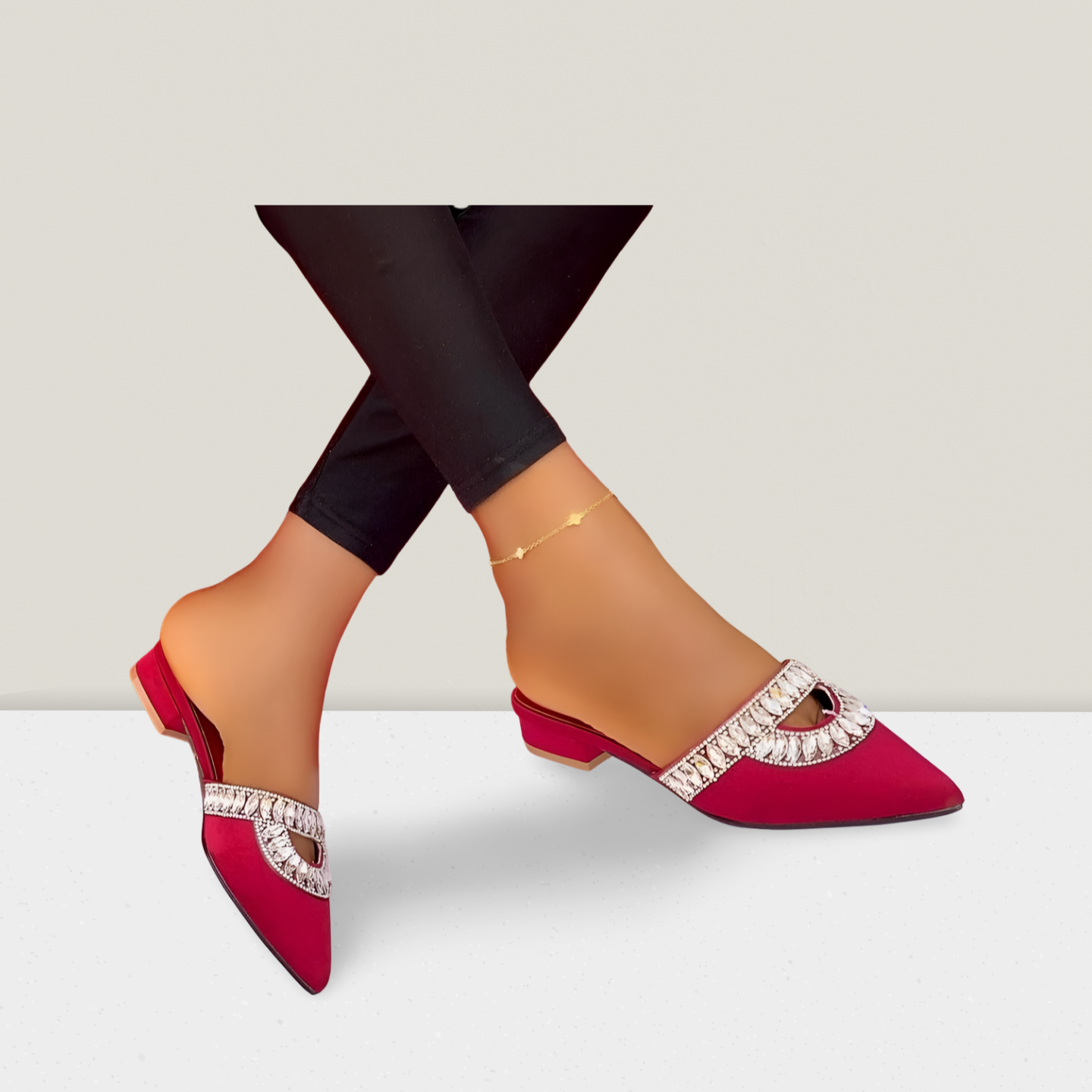 Crystal Accent Pointed-Toe Mule Heels