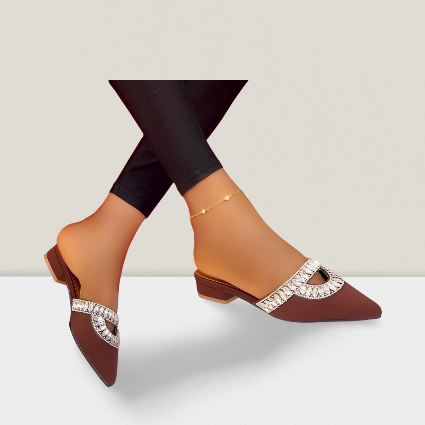 Crystal Accent Pointed-Toe Mule Heels