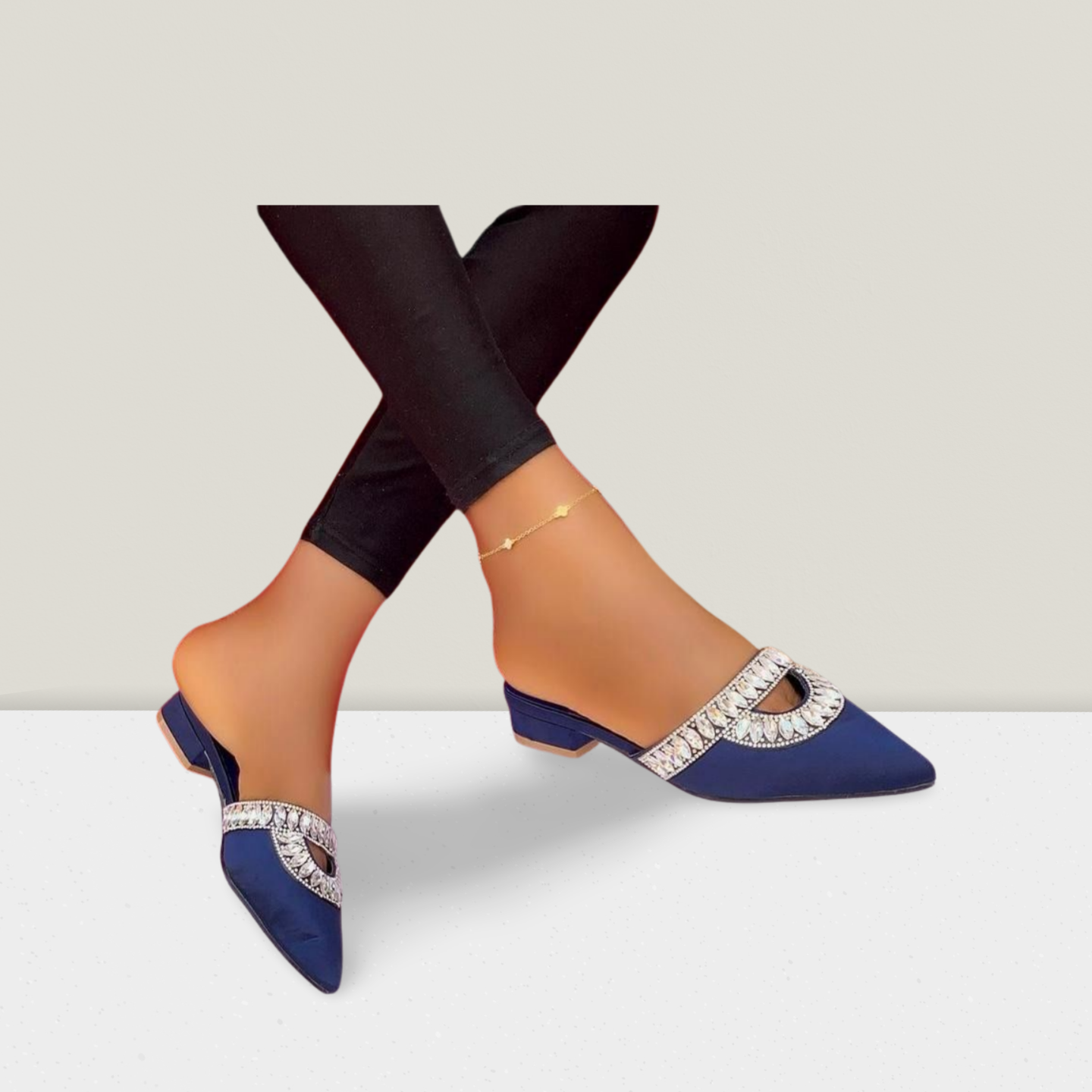 Crystal Accent Pointed-Toe Mule Heels