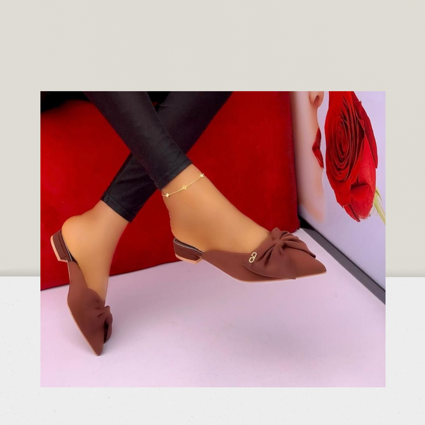 Bow-Detail Pointed Flat Mules