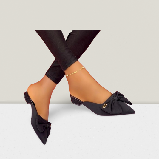 Bow-Detail Pointed Flat Mules
