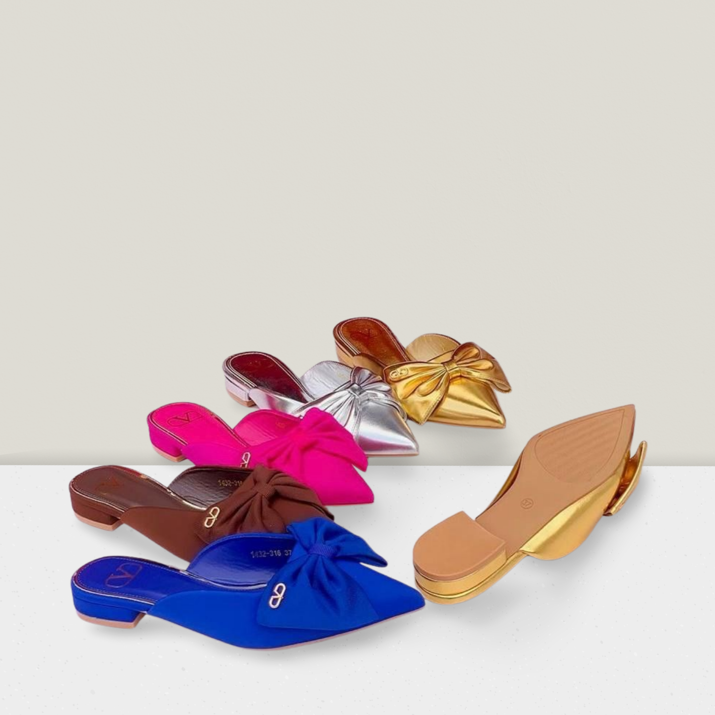 Bow-Detail Pointed Flat Mules