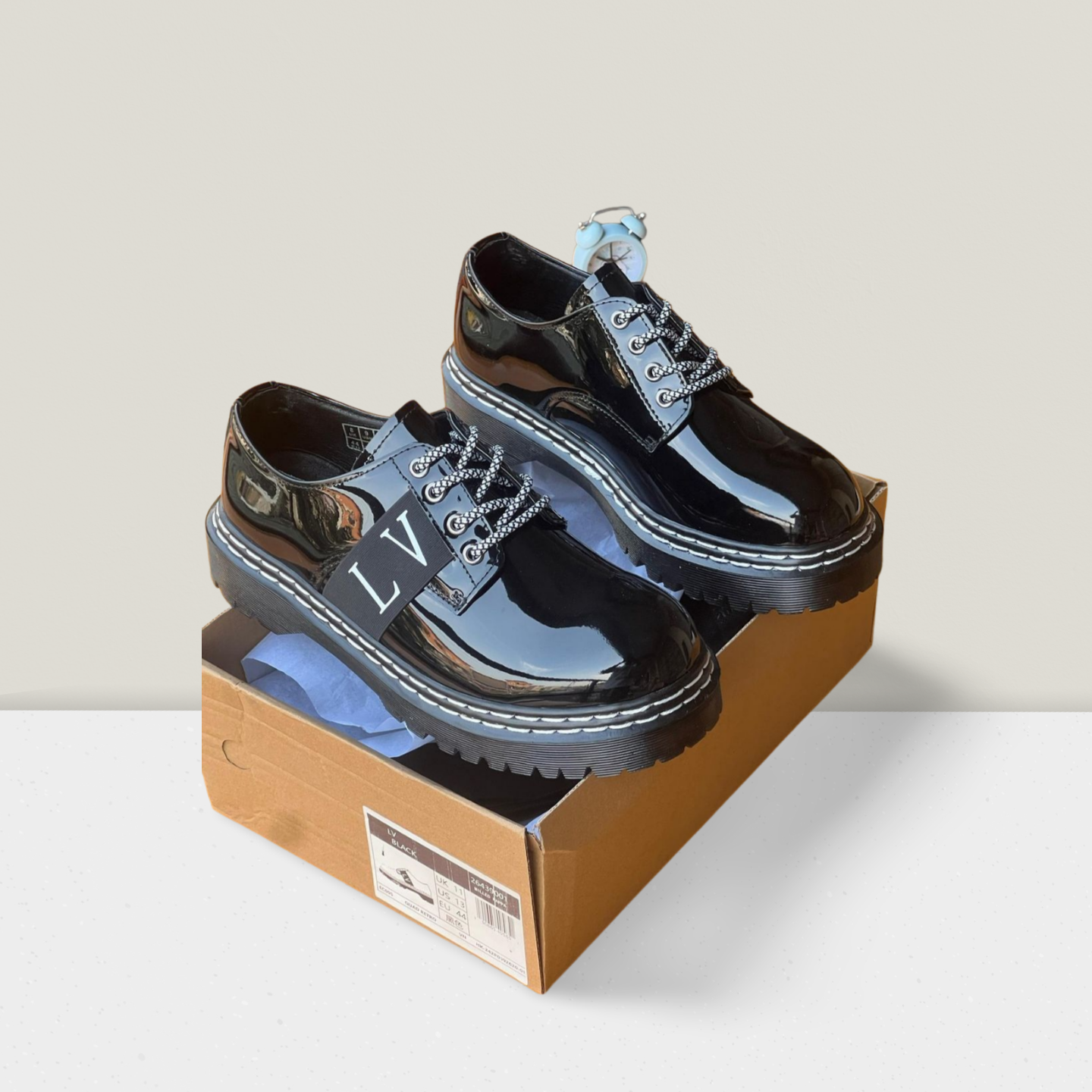 Black Patent Lace-Up Platform Derby