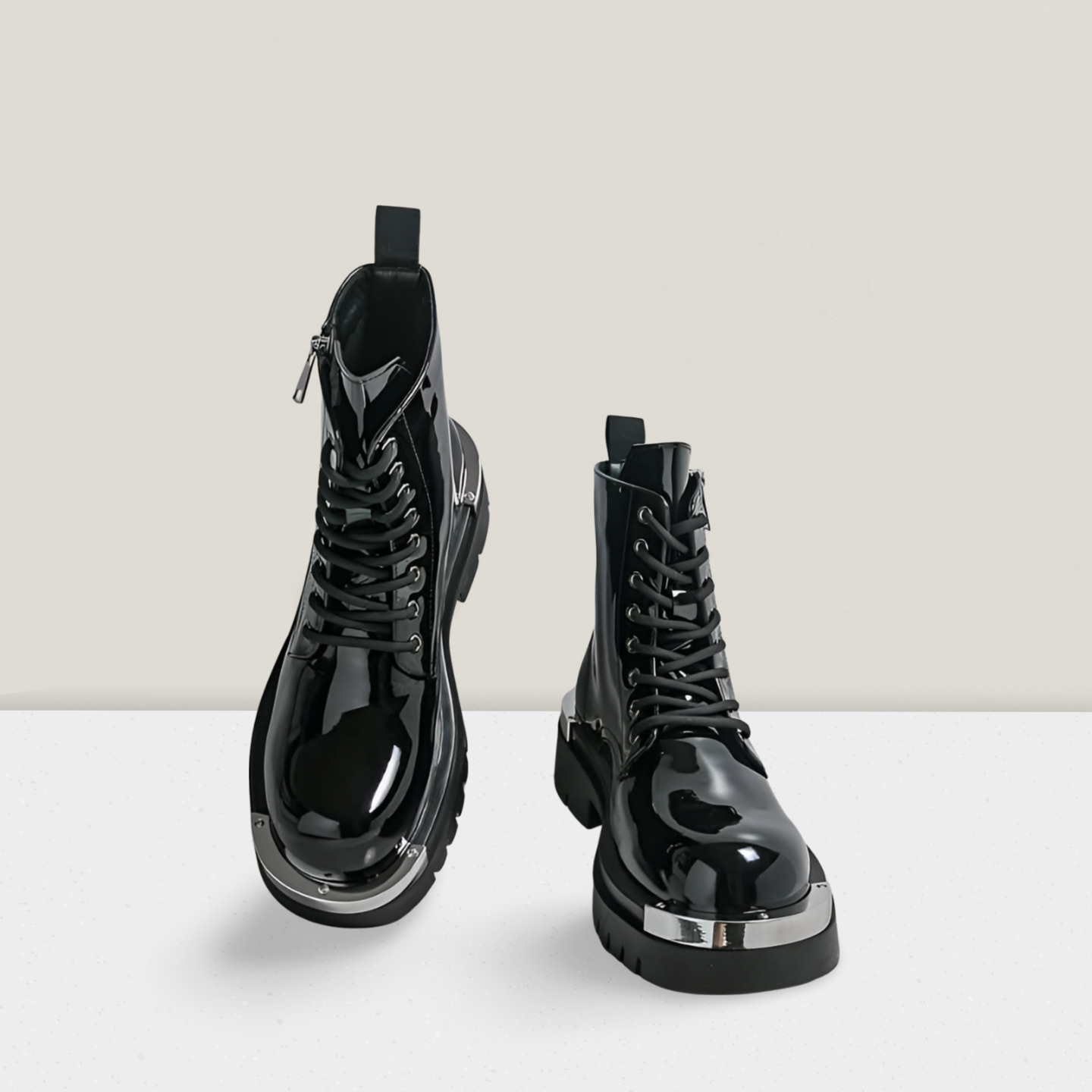 Men’s Patent Leather Combat Boot – Gloss Black