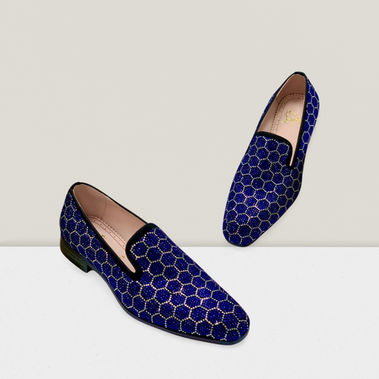 Men’s Luxury Crystal Honeycomb Slip-On – Royal Blue & Gold