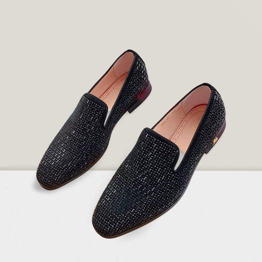 Men’s Luxury Textured Crystal Slip-On Loafer – Jet Black