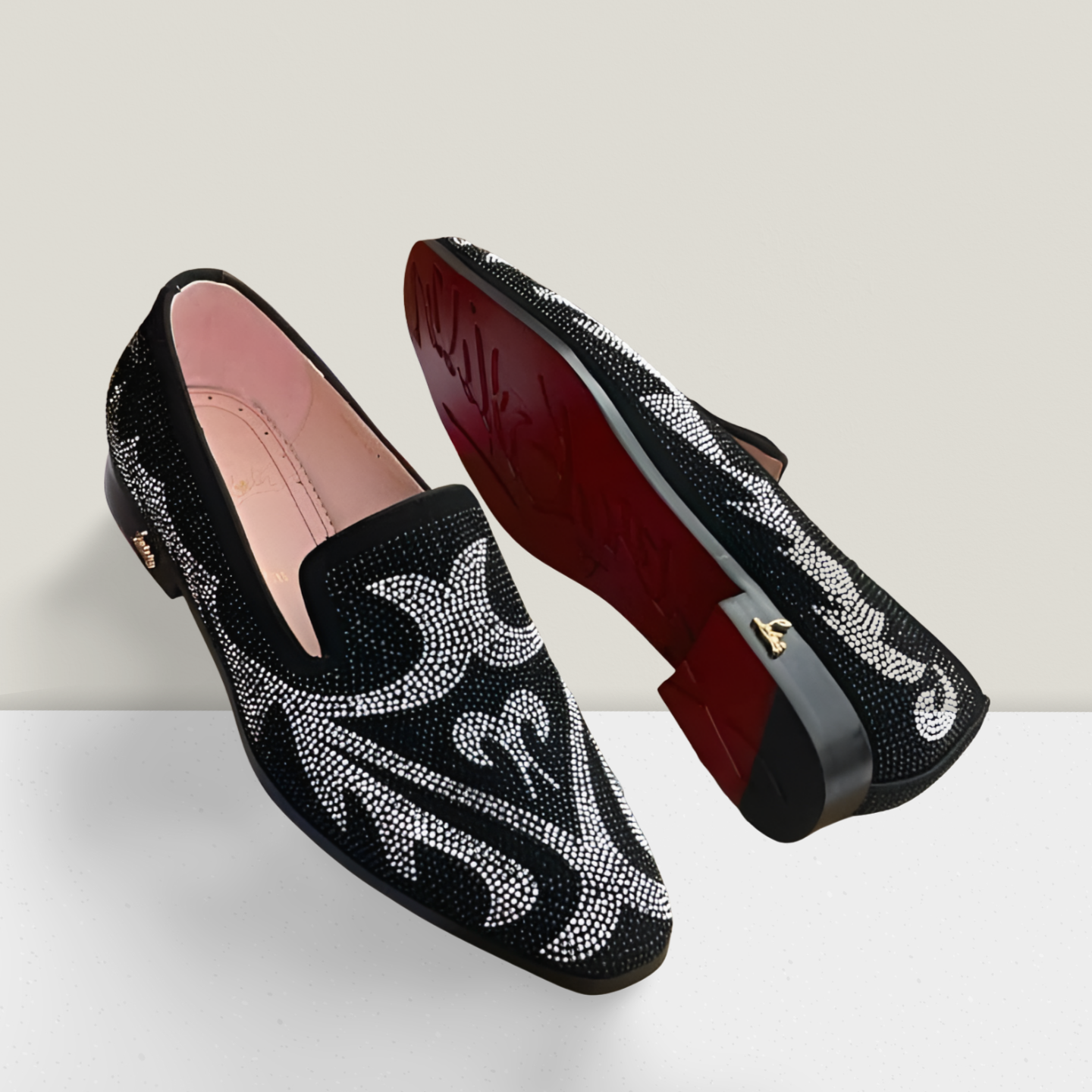 Men’s Luxury Crystal Swirl Pattern Slip-On Loafer – Black & Silver