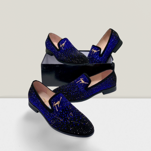 Men’s Luxury Crystal Pattern Slip-On Loafer – Royal Blue & Black