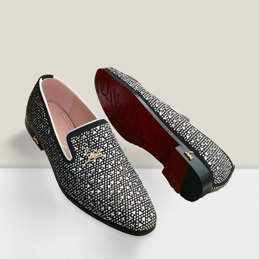 Men’s Luxury Crystal Pattern Slip-On Loafer - Black & Silver
